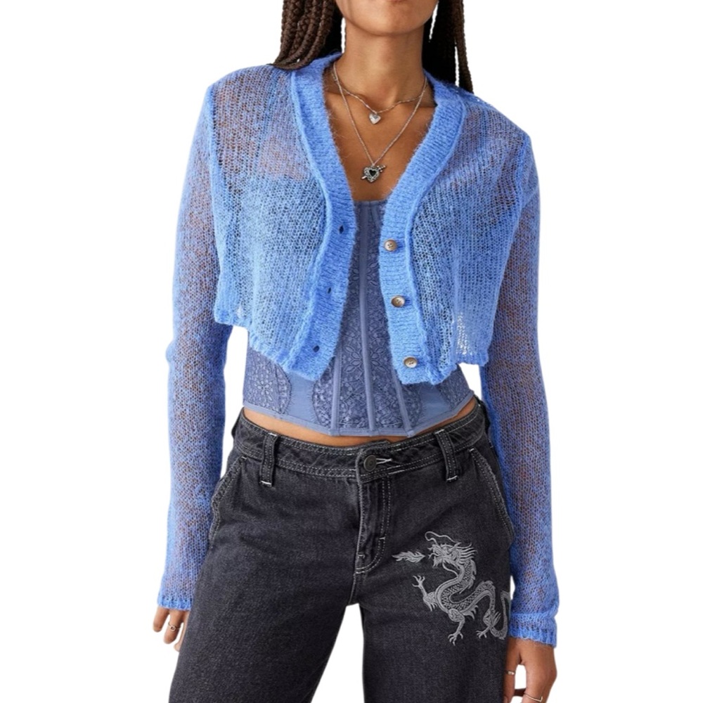 Urban Outfitters Open Knit Sadie Sheer Crop Cardigan